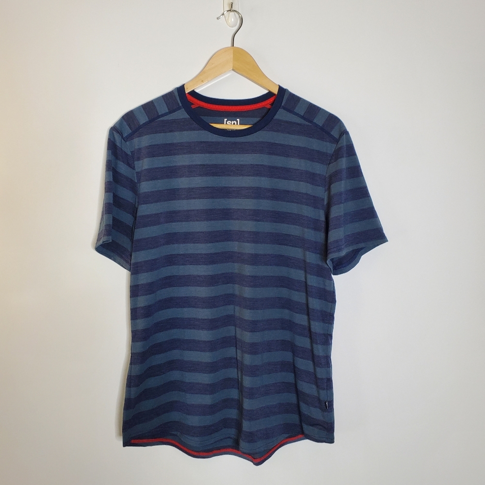 [SN] super.natural blue striped wool blend men's T-shirt Size XL
